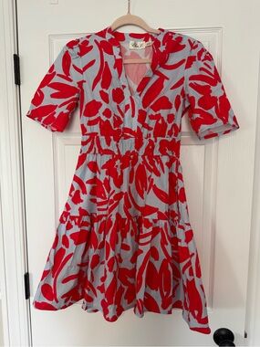 Eliza J Red Floral Print V-Neck Tiered Mini Dress